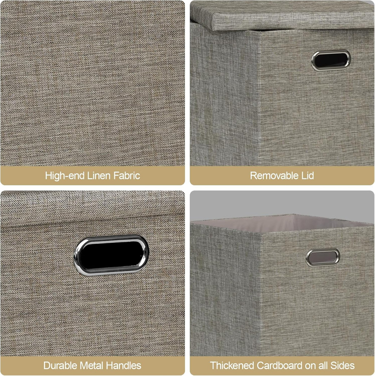 Collapsible Storage Bins,13×13 Foldable Storage Cube Boxes Fabric Drawer Fabric Storage Bins Vinyl Record Light Coffee, 4 Pack