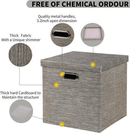 Collapsible Storage Bins,13×13 Foldable Storage Cube Boxes Fabric Drawer Fabric Storage Bins Vinyl Record Light Coffee, 4 Pack