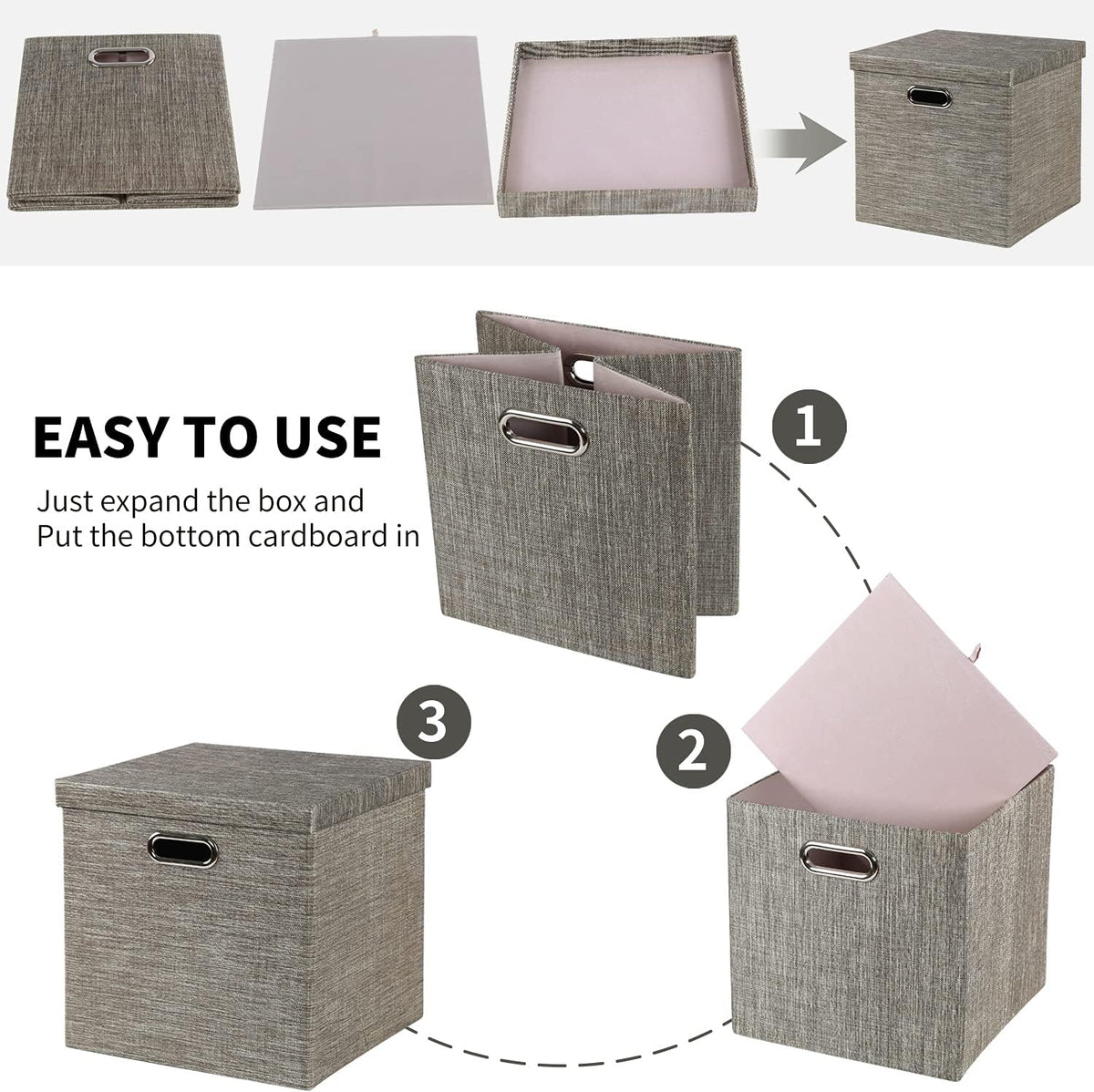 Collapsible Storage Bins,13×13 Foldable Storage Cube Boxes Fabric Drawer Fabric Storage Bins Vinyl Record Light Coffee, 4 Pack