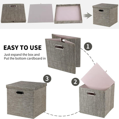 Collapsible Storage Bins,13×13 Foldable Storage Cube Boxes Fabric Drawer Fabric Storage Bins Vinyl Record Light Coffee, 4 Pack