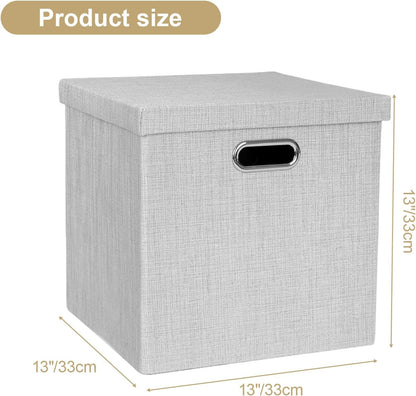 Collapsible Storage Bins,13×13 Foldable Storage Cube Boxes Fabric Drawer Fabric Storage Bins Vinyl Record Light Coffee, 4 Pack