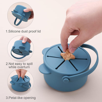 Snack Cups for Toddlers, Baby Snack Containers, Silicone Toddler Snack Cups No Spill, Food Catcher with Lid & Bucket-like Handle, BPA Free & Dishwasher Safe, 9 Ounce Lilac