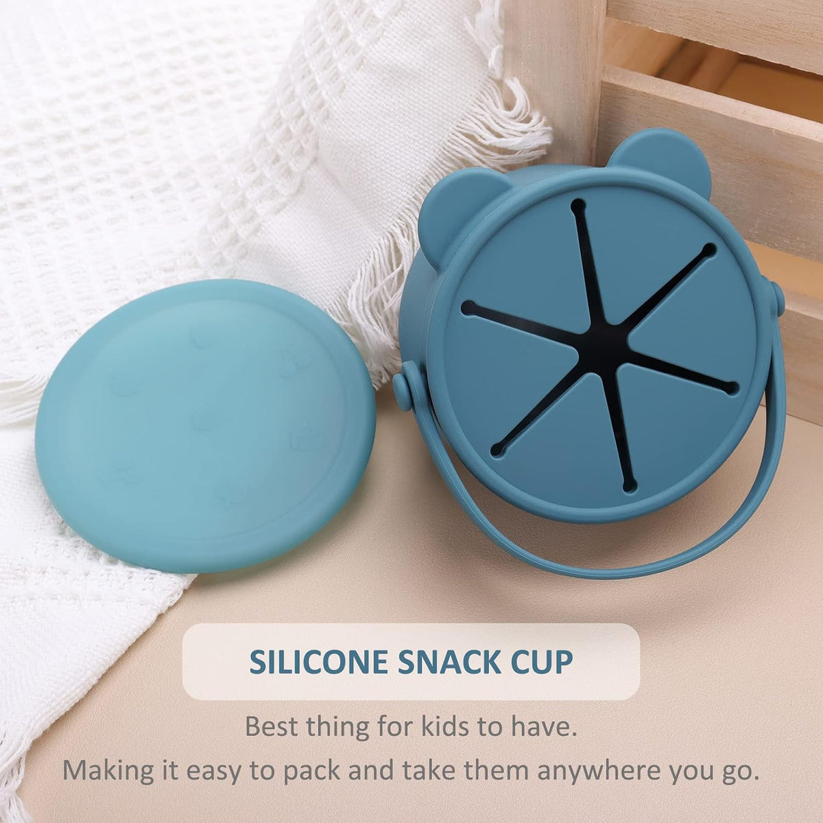 Snack Cups for Toddlers, Baby Snack Containers, Silicone Toddler Snack Cups No Spill, Food Catcher with Lid & Bucket-like Handle, BPA Free & Dishwasher Safe, 9 Ounce Lilac