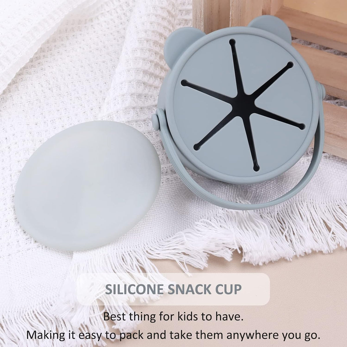 Snack Cups for Toddlers, Baby Snack Containers, Silicone Toddler Snack Cups No Spill, Food Catcher with Lid & Bucket-like Handle, BPA Free & Dishwasher Safe, 9 Ounce Lilac