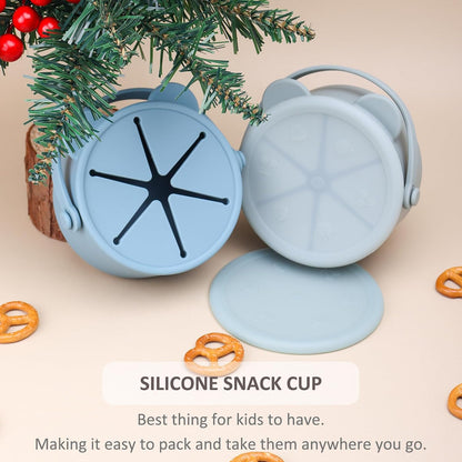 Snack Cups for Toddlers, Baby Snack Containers, Silicone Toddler Snack Cups No Spill, Food Catcher with Lid & Bucket-like Handle, BPA Free & Dishwasher Safe, 9 Ounce Lilac