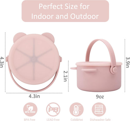 Snack Cups for Toddlers, Baby Snack Containers, Silicone Toddler Snack Cups No Spill, Food Catcher with Lid & Bucket-like Handle, BPA Free & Dishwasher Safe, 9 Ounce Lilac
