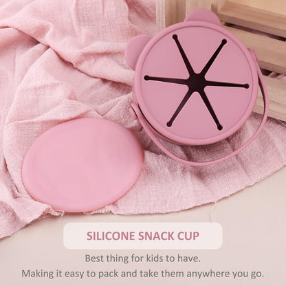 Snack Cups for Toddlers, Baby Snack Containers, Silicone Toddler Snack Cups No Spill, Food Catcher with Lid & Bucket-like Handle, BPA Free & Dishwasher Safe, 9 Ounce Lilac