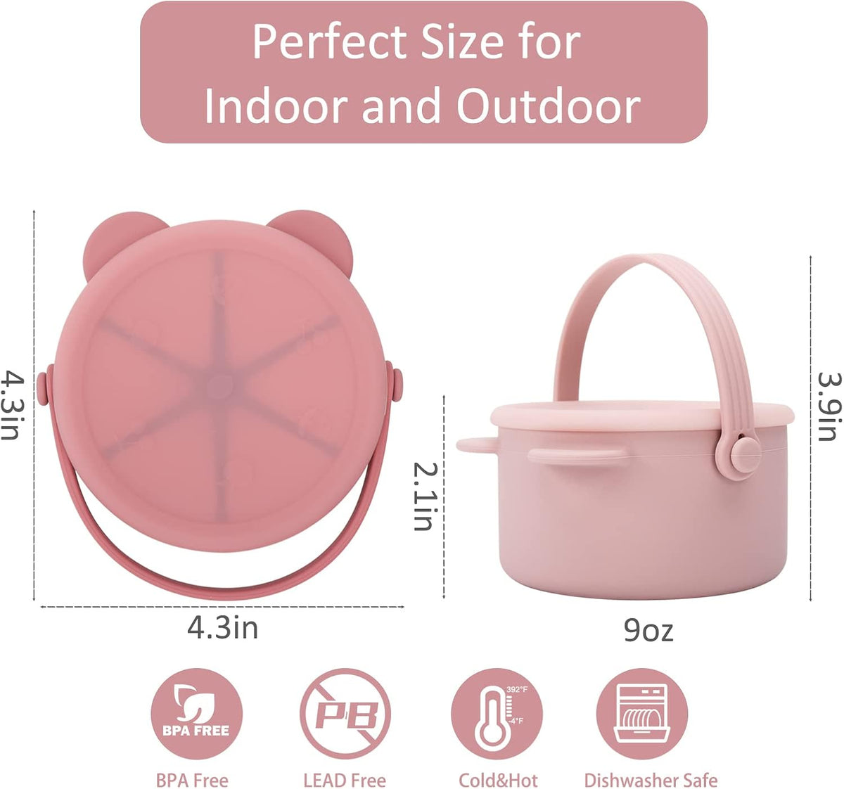 Snack Cups for Toddlers, Baby Snack Containers, Silicone Toddler Snack Cups No Spill, Food Catcher with Lid & Bucket-like Handle, BPA Free & Dishwasher Safe, 9 Ounce Lilac
