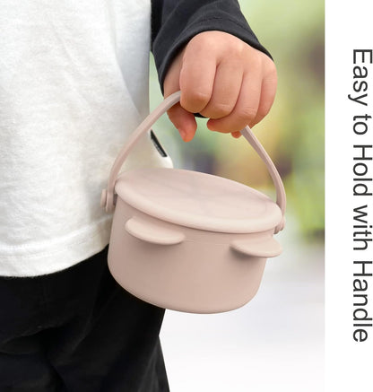 Snack Cups for Toddlers, Baby Snack Containers, Silicone Toddler Snack Cups No Spill, Food Catcher with Lid & Bucket-like Handle, BPA Free & Dishwasher Safe, 9 Ounce Lilac