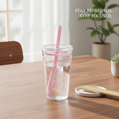 Fits Standard Car Cup Holders, 475ml PS Plastic Tumbler with Lid and Straw for Cold Drinks, Reusable Desk Cup