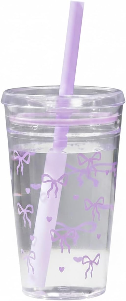 Fits Standard Car Cup Holders, 475ml PS Plastic Tumbler with Lid and Straw for Cold Drinks, Reusable Desk Cup