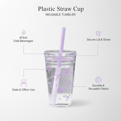 Fits Standard Car Cup Holders, 475ml PS Plastic Tumbler with Lid and Straw for Cold Drinks, Reusable Desk Cup