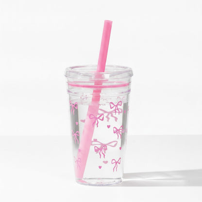 Fits Standard Car Cup Holders, 475ml PS Plastic Tumbler with Lid and Straw for Cold Drinks, Reusable Desk Cup