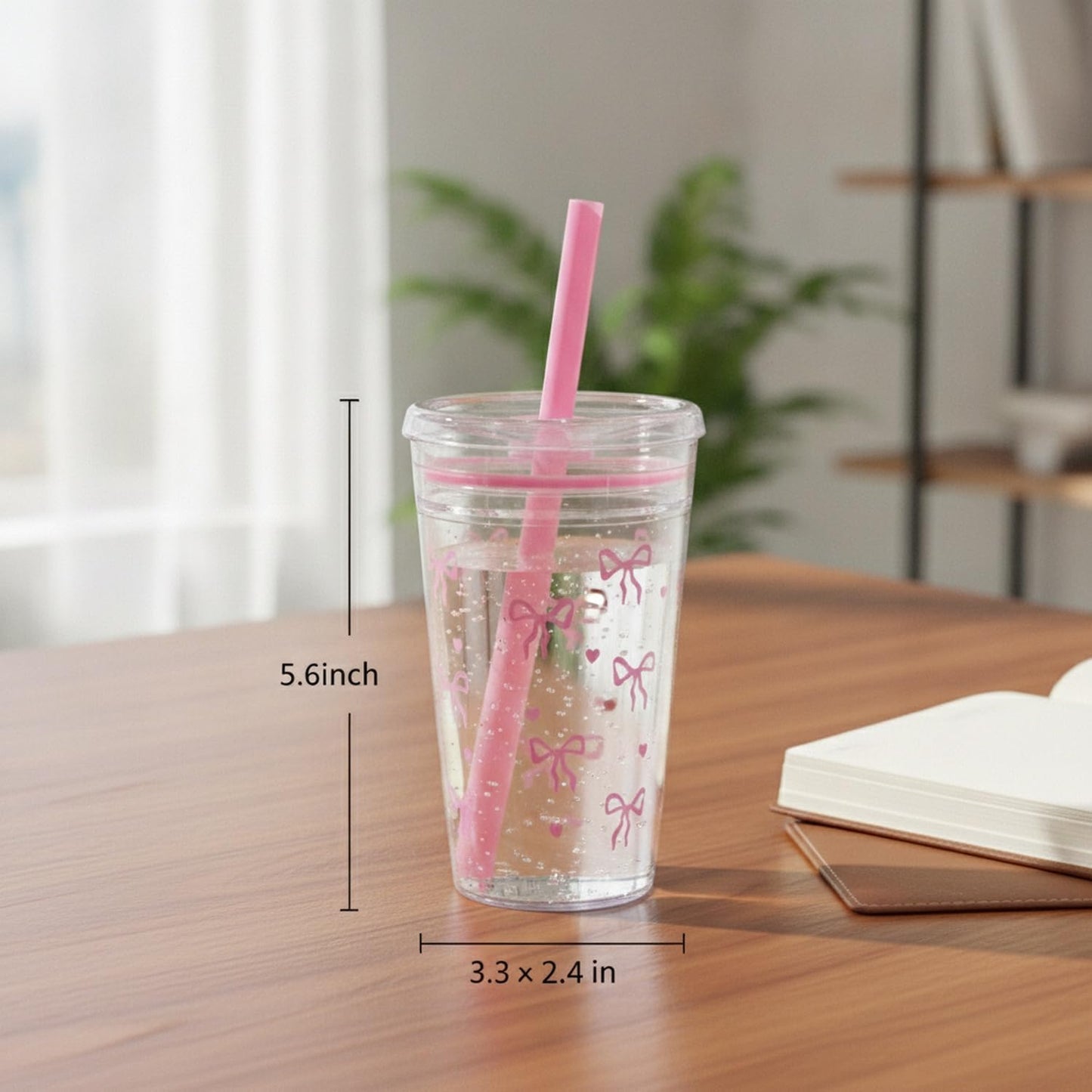 Fits Standard Car Cup Holders, 475ml PS Plastic Tumbler with Lid and Straw for Cold Drinks, Reusable Desk Cup