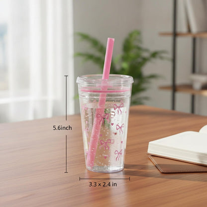 Fits Standard Car Cup Holders, 475ml PS Plastic Tumbler with Lid and Straw for Cold Drinks, Reusable Desk Cup