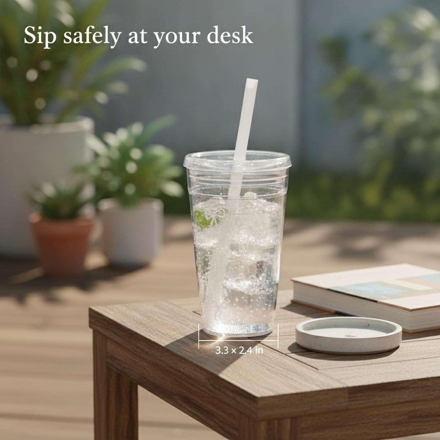 Fits Standard Car Cup Holders, 475ml PS Plastic Tumbler with Lid and Straw for Cold Drinks, Reusable Desk Cup