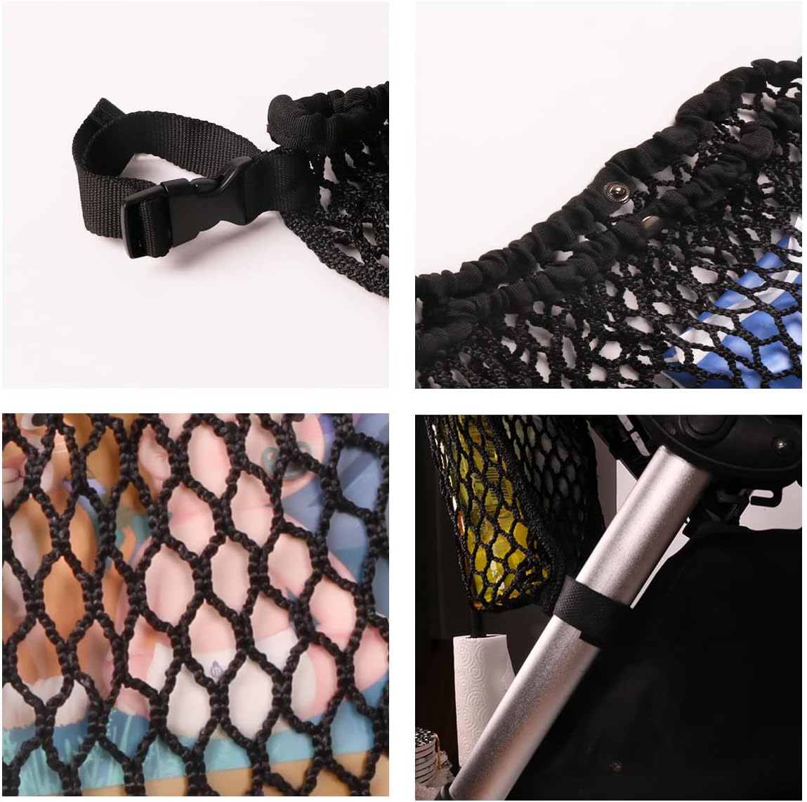 Stroller Caddy Organizer Extra Large Storage Space, Universal Fit Cargo Net Mesh Hanging Bag for Stroller Caddy Accessories Carrying Diaper and Snacks