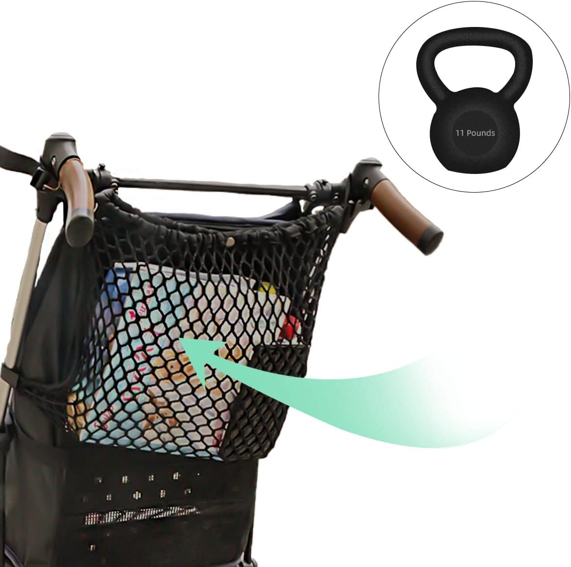 Stroller Caddy Organizer Extra Large Storage Space, Universal Fit Cargo Net Mesh Hanging Bag for Stroller Caddy Accessories Carrying Diaper and Snacks