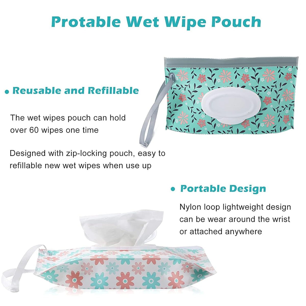 FEBSNOW 6 Pack Baby Wipes Dispenser, Portable Refillable EVA Wipe Holder