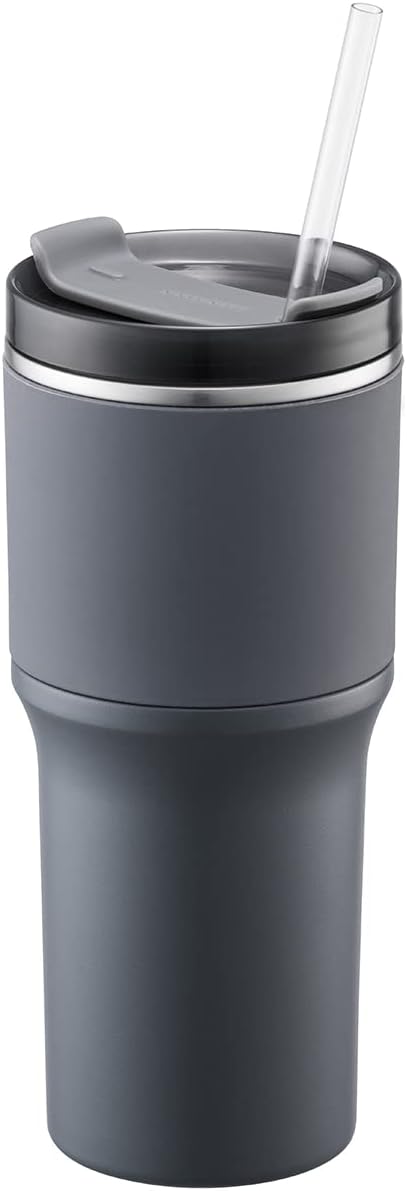 Metro Tumbler Stainless Steel Double Wall Insulated with Non-slip grip, Lid, 22 oz, Gray