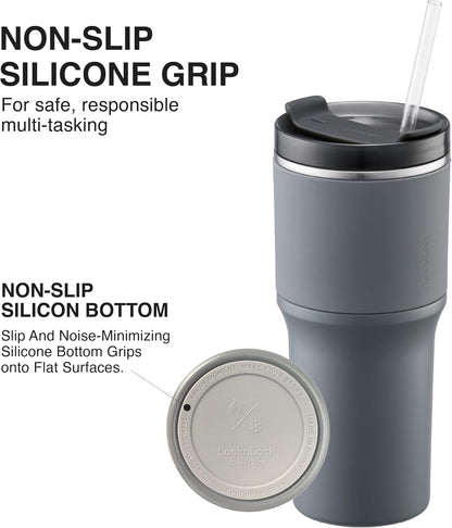 Metro Tumbler Stainless Steel Double Wall Insulated with Non-slip grip, Lid, 22 oz, Gray