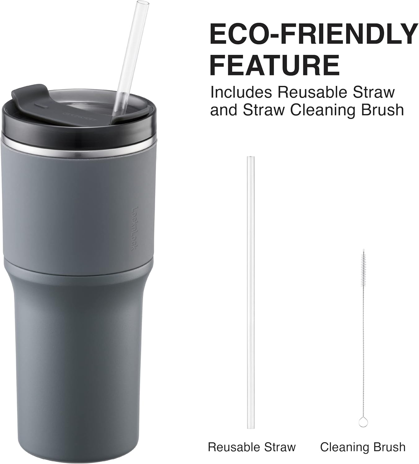 Metro Tumbler Stainless Steel Double Wall Insulated with Non-slip grip, Lid, 22 oz, Gray