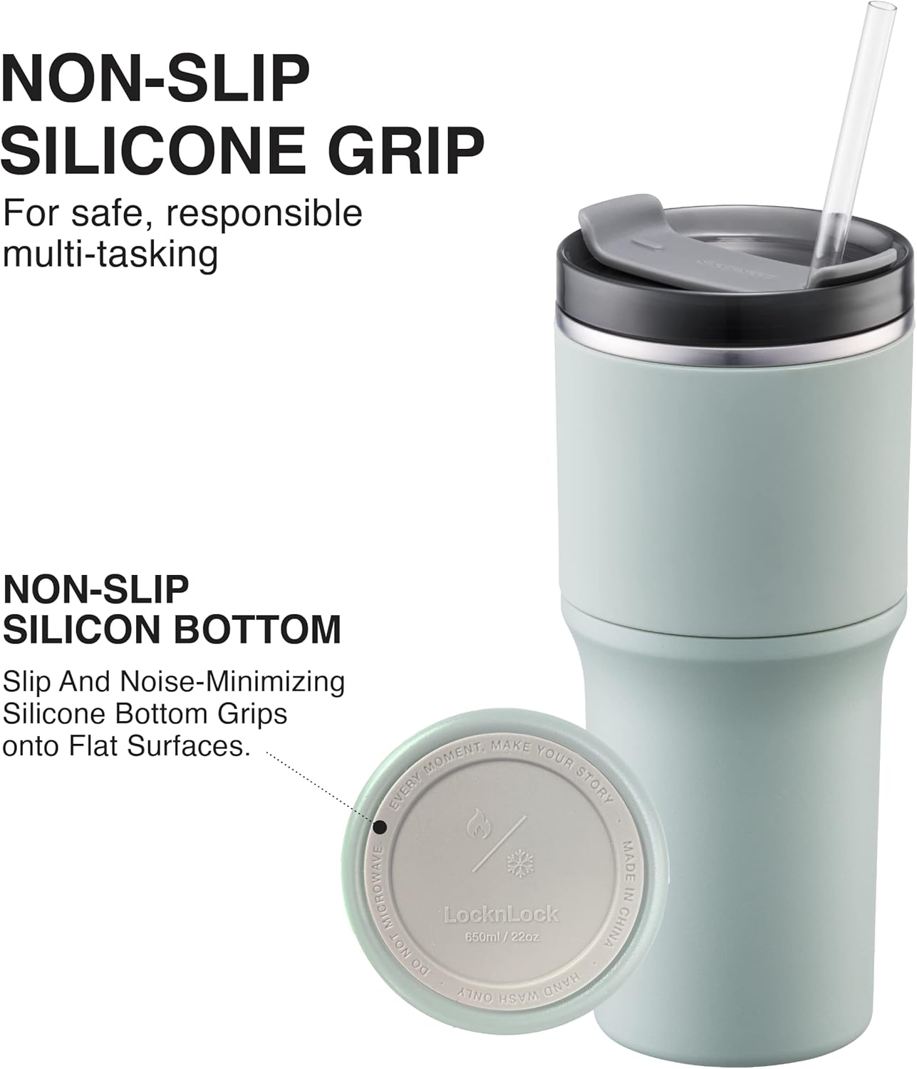Metro Tumbler Stainless Steel Double Wall Insulated with Non-slip grip, Lid, 22 oz, Gray