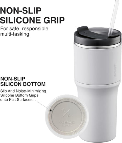 Metro Tumbler Stainless Steel Double Wall Insulated with Non-slip grip, Lid, 22 oz, Gray