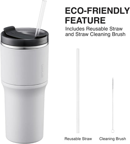 Metro Tumbler Stainless Steel Double Wall Insulated with Non-slip grip, Lid, 22 oz, Gray