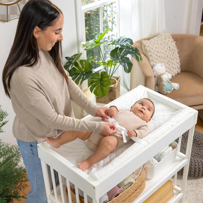 Contoured Changing Pad – Includes Waterproof Changing Liner and Safety Fastening Strap with Quick-Release Buckle