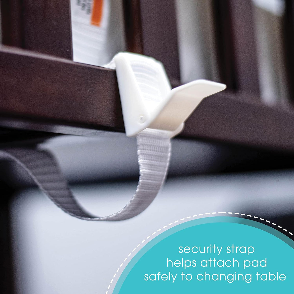Contoured Changing Pad – Includes Waterproof Changing Liner and Safety Fastening Strap with Quick-Release Buckle