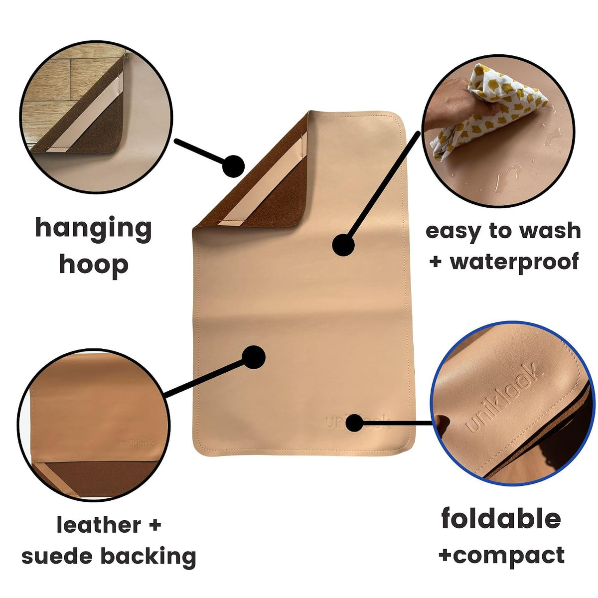 Leather Portable Changing Pad - Vegan Leather - Travel Baby Changing Mat - Multipurpose Portable Diaper Change Station Waterproof 14"x22"
