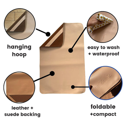 Leather Portable Changing Pad - Vegan Leather - Travel Baby Changing Mat - Multipurpose Portable Diaper Change Station Waterproof 14"x22"