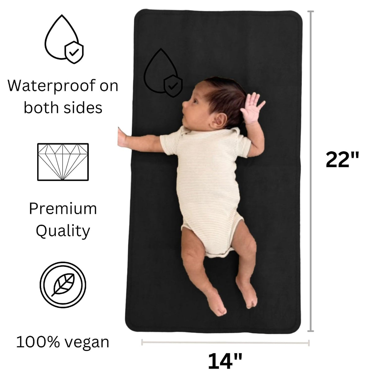 Leather Portable Changing Pad - Vegan Leather - Travel Baby Changing Mat - Multipurpose Portable Diaper Change Station Waterproof 14"x22"
