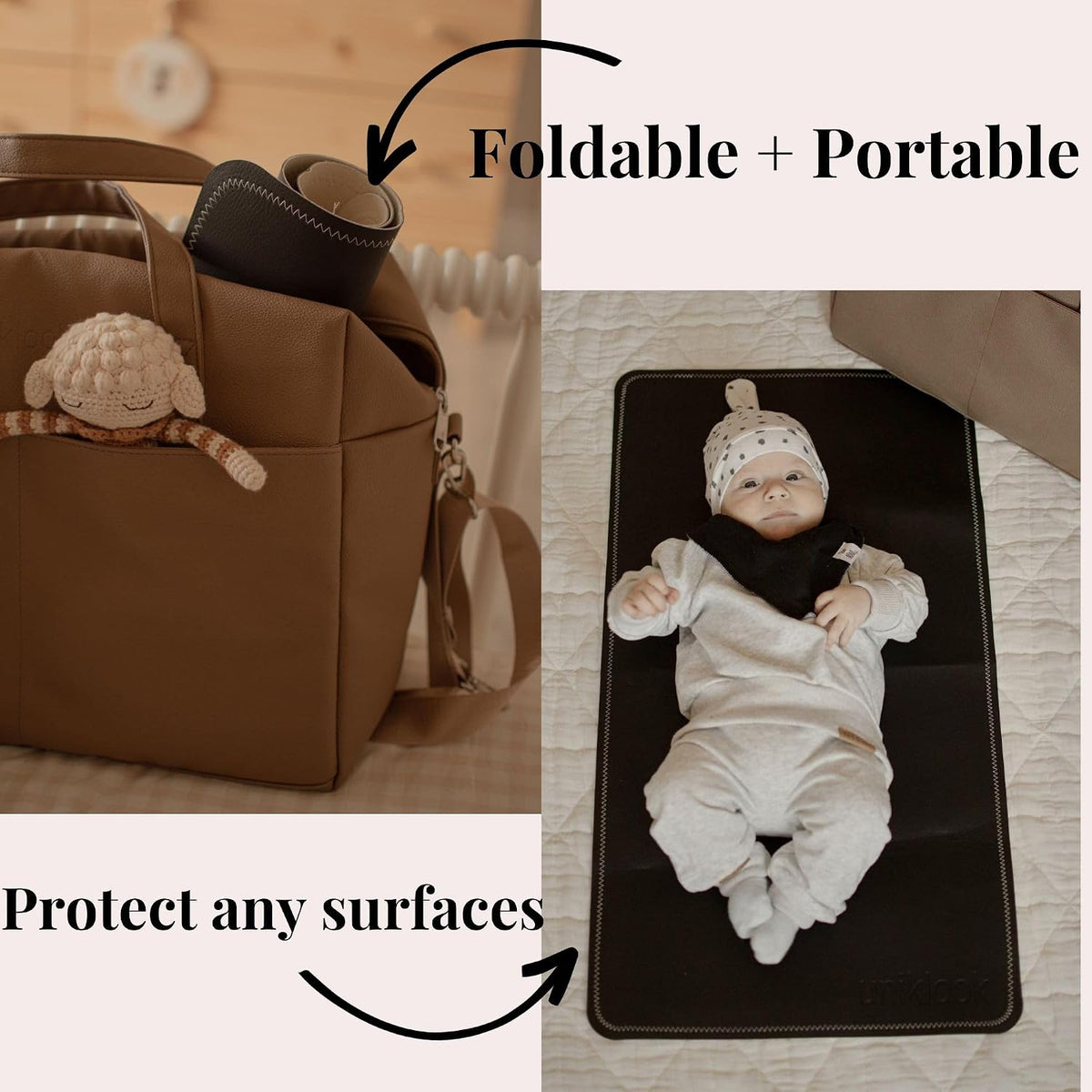 Leather Portable Changing Pad - Vegan Leather - Travel Baby Changing Mat - Multipurpose Portable Diaper Change Station Waterproof 14"x22"