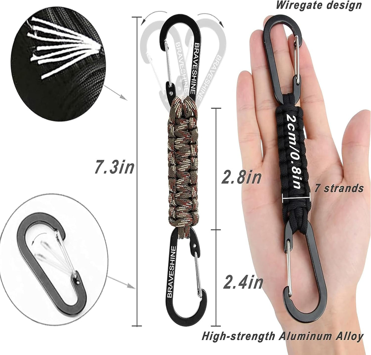 Paracord Keychain Carabiner Clip | D Ring Hanger Lanyard Hook
