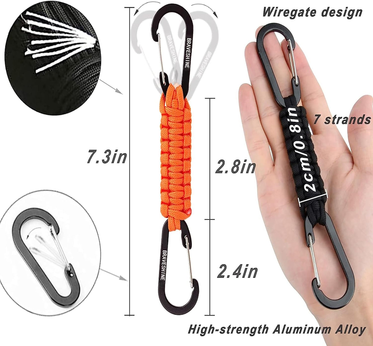 Paracord Keychain Carabiner Clip | D Ring Hanger Lanyard Hook