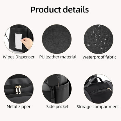 Large Leather Diaper Bag Backpack, Baby Travel Bag with Changing Pad, Insulated Pockets, Stroller Straps and Pacifier Case, Water-Resistant Diaper Bag for Mom and Dad, Khaki
