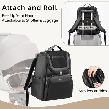 Large Leather Diaper Bag Backpack, Baby Travel Bag with Changing Pad, Insulated Pockets, Stroller Straps and Pacifier Case, Water-Resistant Diaper Bag for Mom and Dad, Khaki