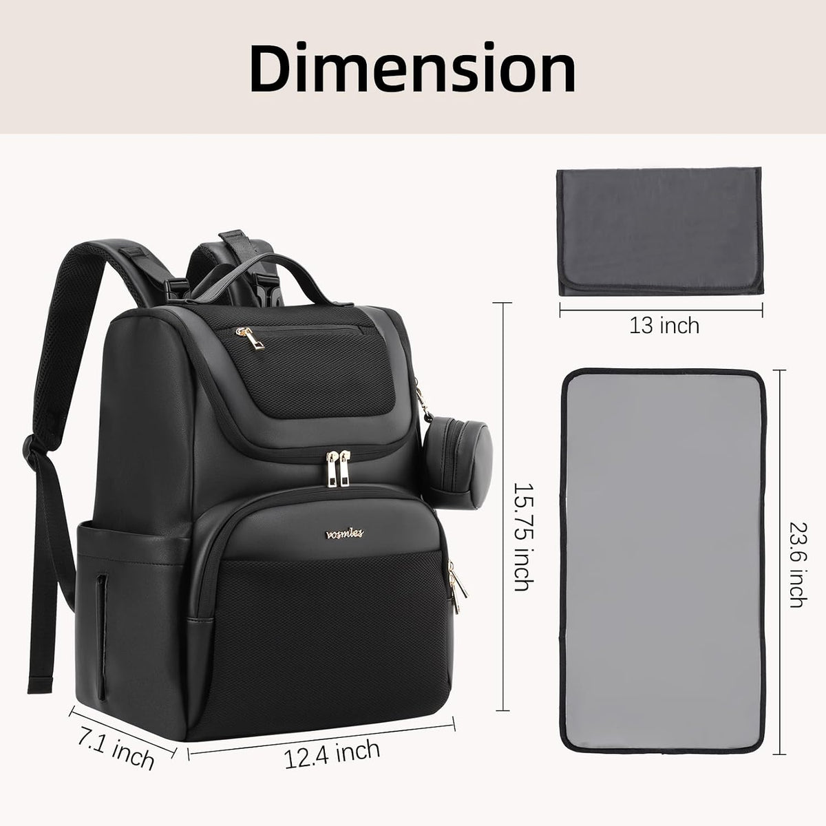 Large Leather Diaper Bag Backpack, Baby Travel Bag with Changing Pad, Insulated Pockets, Stroller Straps and Pacifier Case, Water-Resistant Diaper Bag for Mom and Dad, Khaki