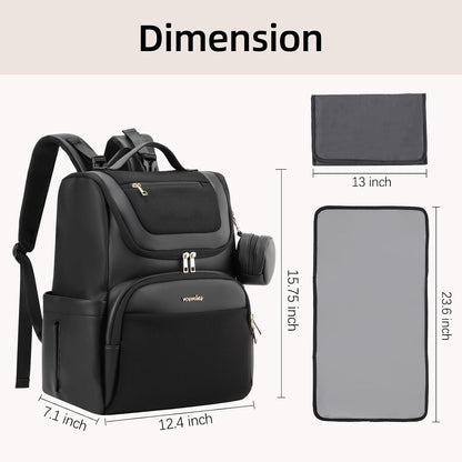 Large Leather Diaper Bag Backpack, Baby Travel Bag with Changing Pad, Insulated Pockets, Stroller Straps and Pacifier Case, Water-Resistant Diaper Bag for Mom and Dad, Khaki