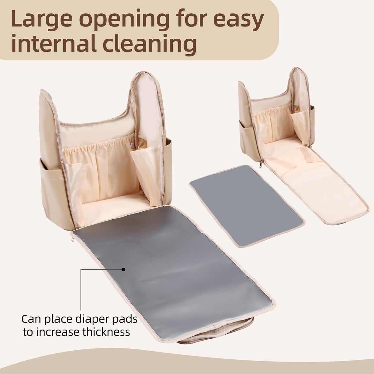 Large Leather Diaper Bag Backpack, Baby Travel Bag with Changing Pad, Insulated Pockets, Stroller Straps and Pacifier Case, Water-Resistant Diaper Bag for Mom and Dad, Khaki
