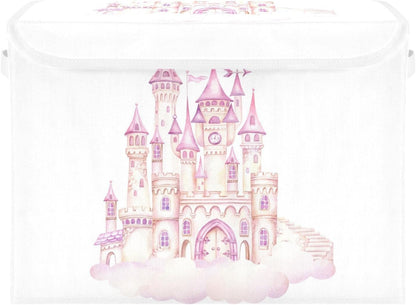 Large Storage Bin with Lid Foldable Toy Box, Pink Castle