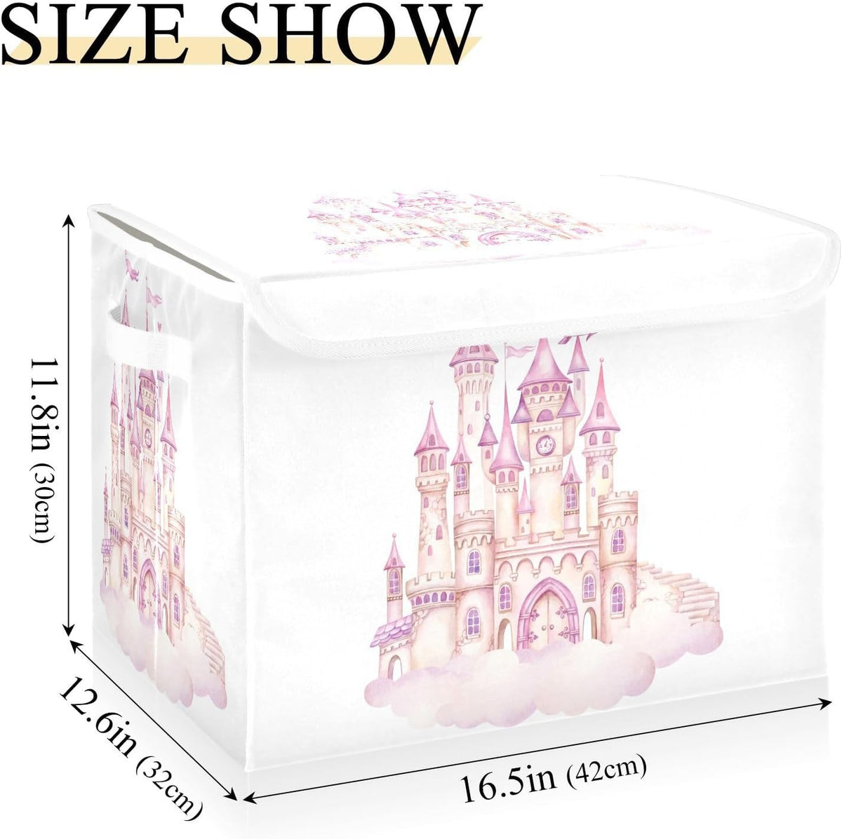 Large Storage Bin with Lid Foldable Toy Box, Pink Castle