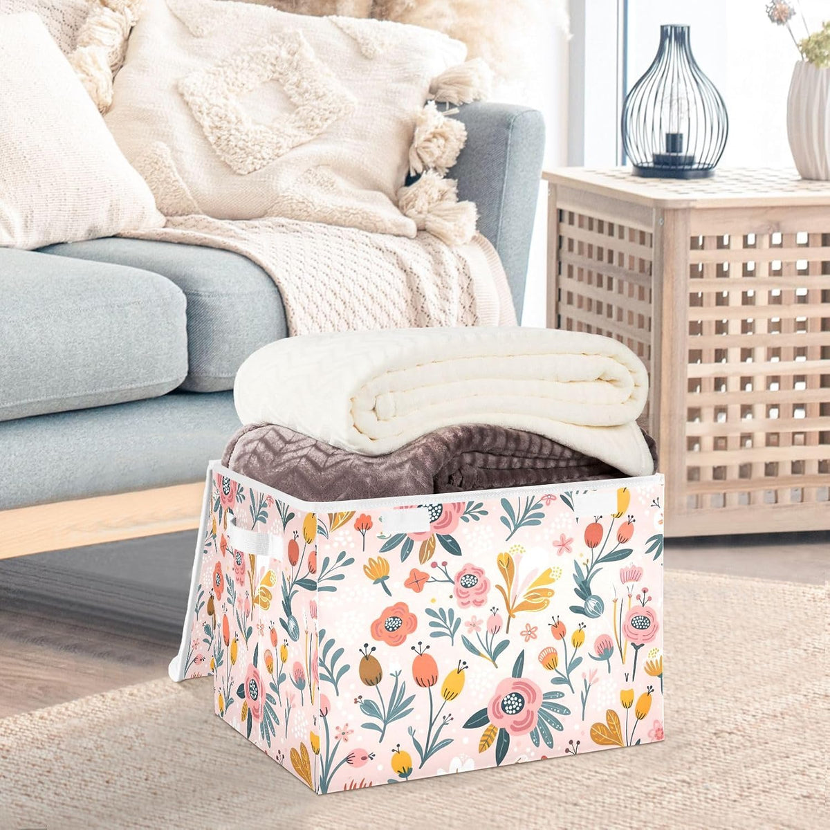 Large Storage Bin with Lid Foldable Toy Box, Pink Castle