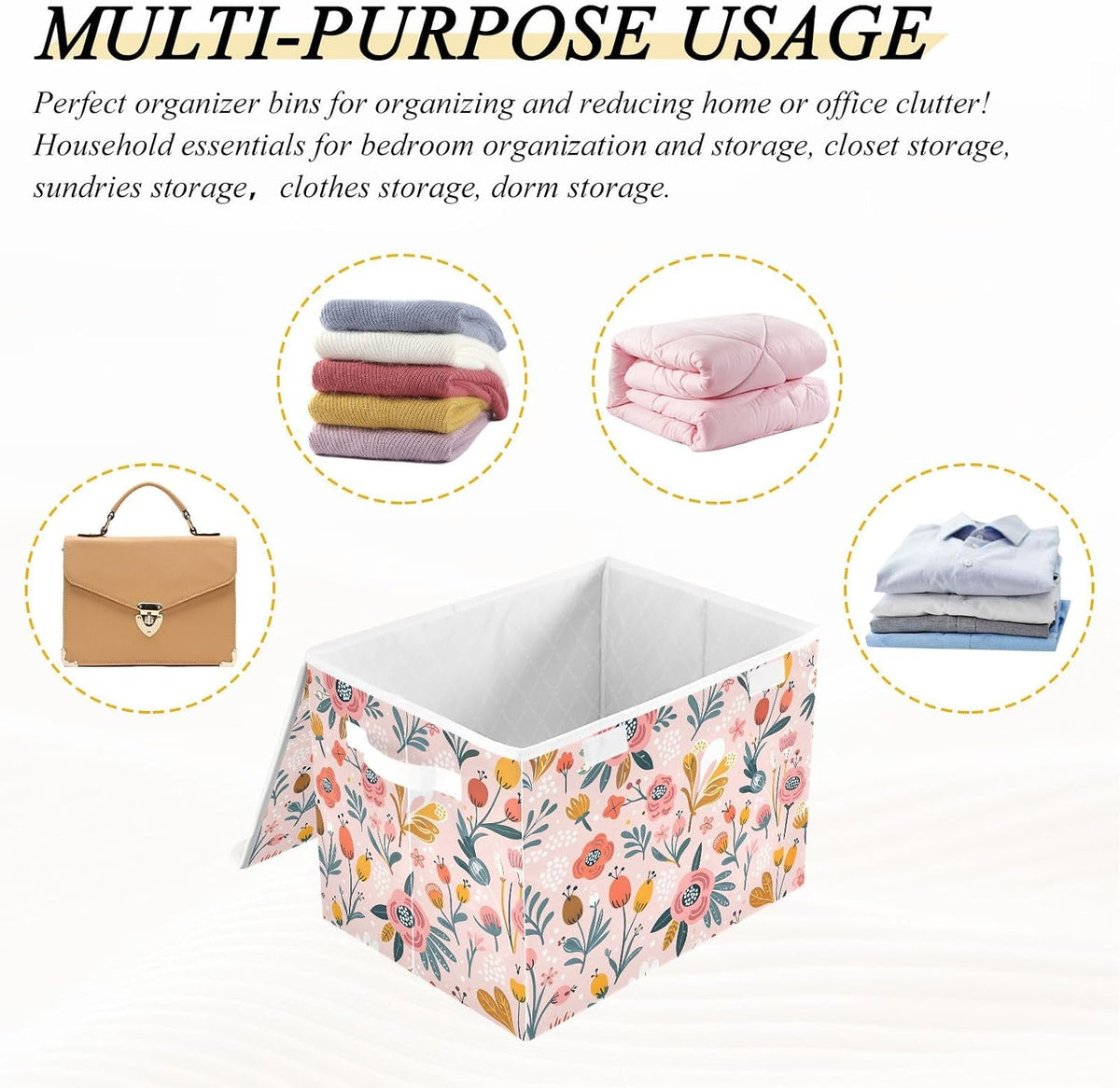 Large Storage Bin with Lid Foldable Toy Box, Pink Castle