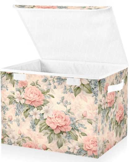 Large Storage Bin with Lid Foldable Toy Box, Pink Castle