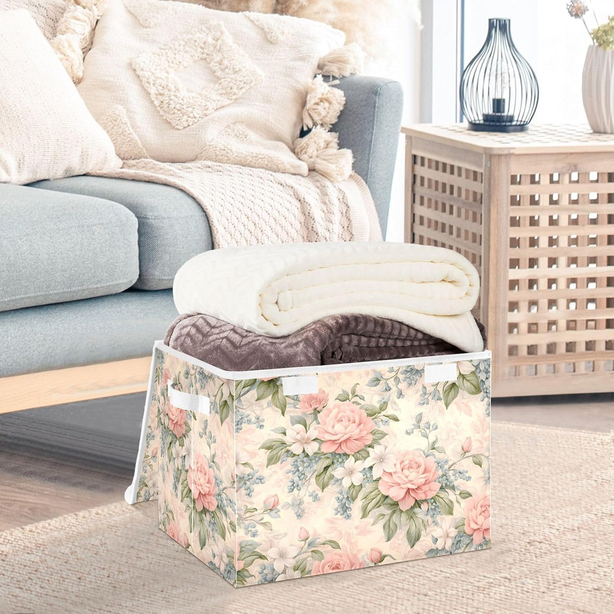 Large Storage Bin with Lid Foldable Toy Box, Pink Castle