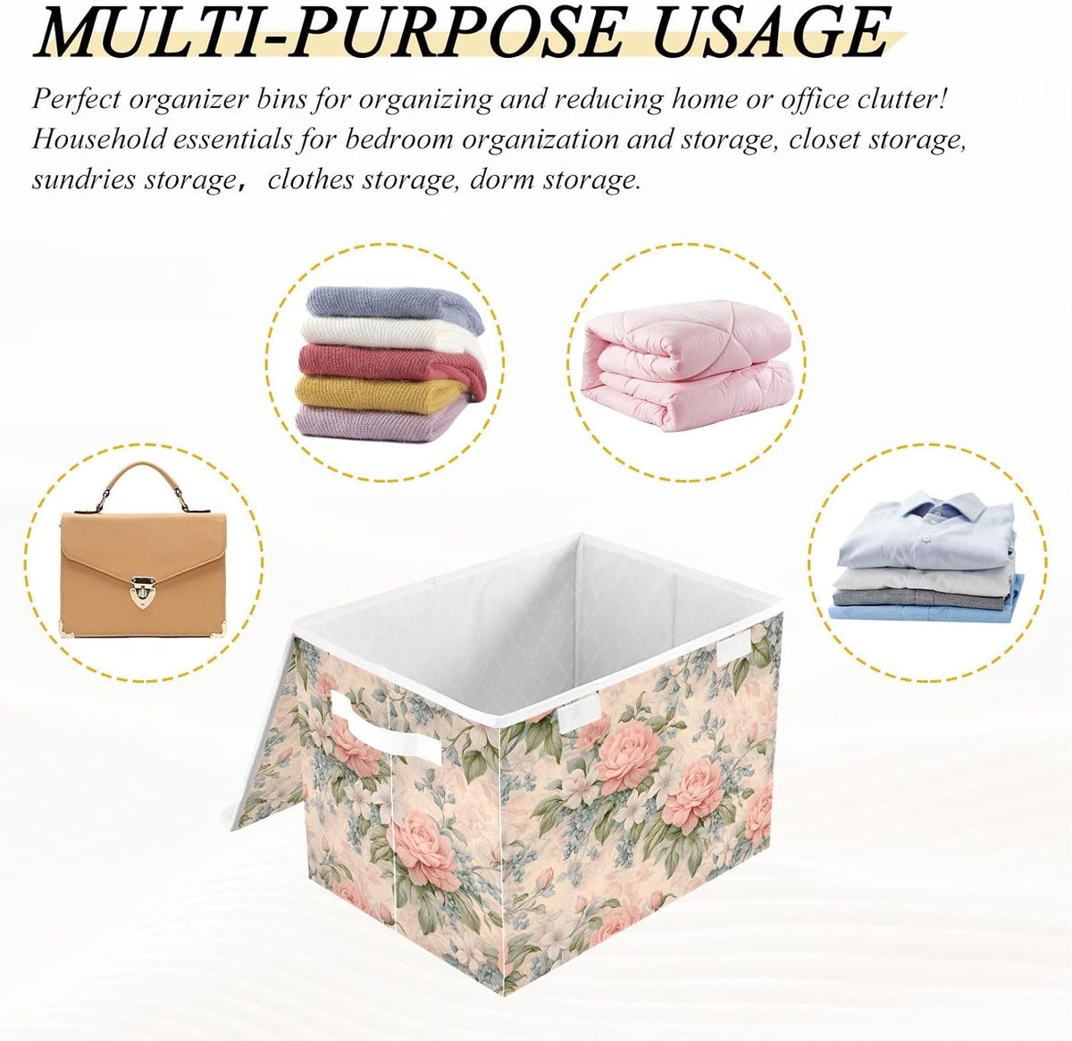 Large Storage Bin with Lid Foldable Toy Box, Pink Castle