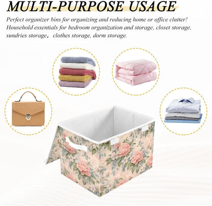 Large Storage Bin with Lid Foldable Toy Box, Pink Castle